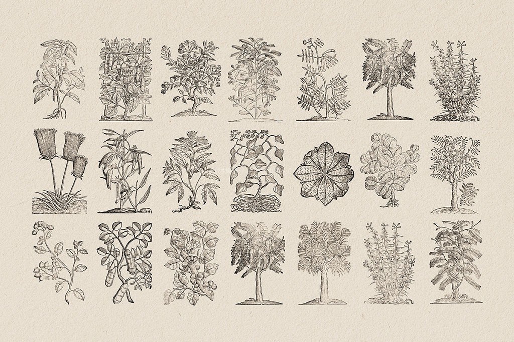 126幅复古植物铜版矢量插画 AI PNG格式